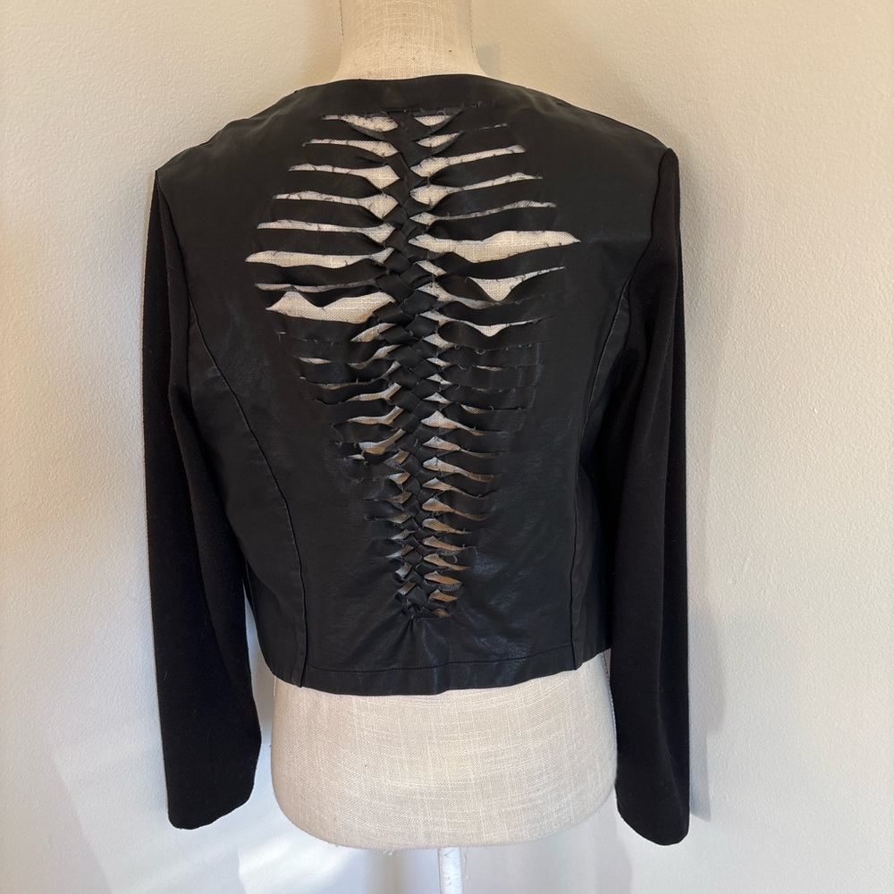 Forever 21 Black Faux Leather Skeleton Cutout Back Cropped Jacket | Size S